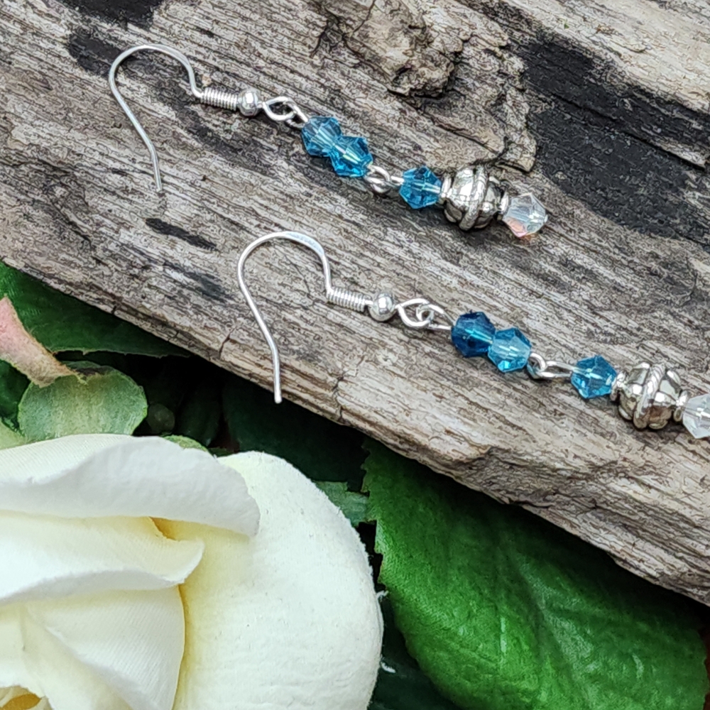 Hand Crafted Blue and Clear AB Crystal Earrings